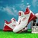 Fiiuos Men's Baseball Shoes black white Outdoor High-Tops Lace-Up Non-Slip Spikes Football Turf Shoes For Men Competition/Training Combat Boots Baseball Sneakers (White/Red, Adult, Men, 8.5, Numeric, US Footwear Size System, Medium)