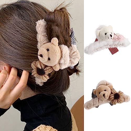 Leadigol Korean Cute Plush Bear Hair Claw Clip for Women Strong H...