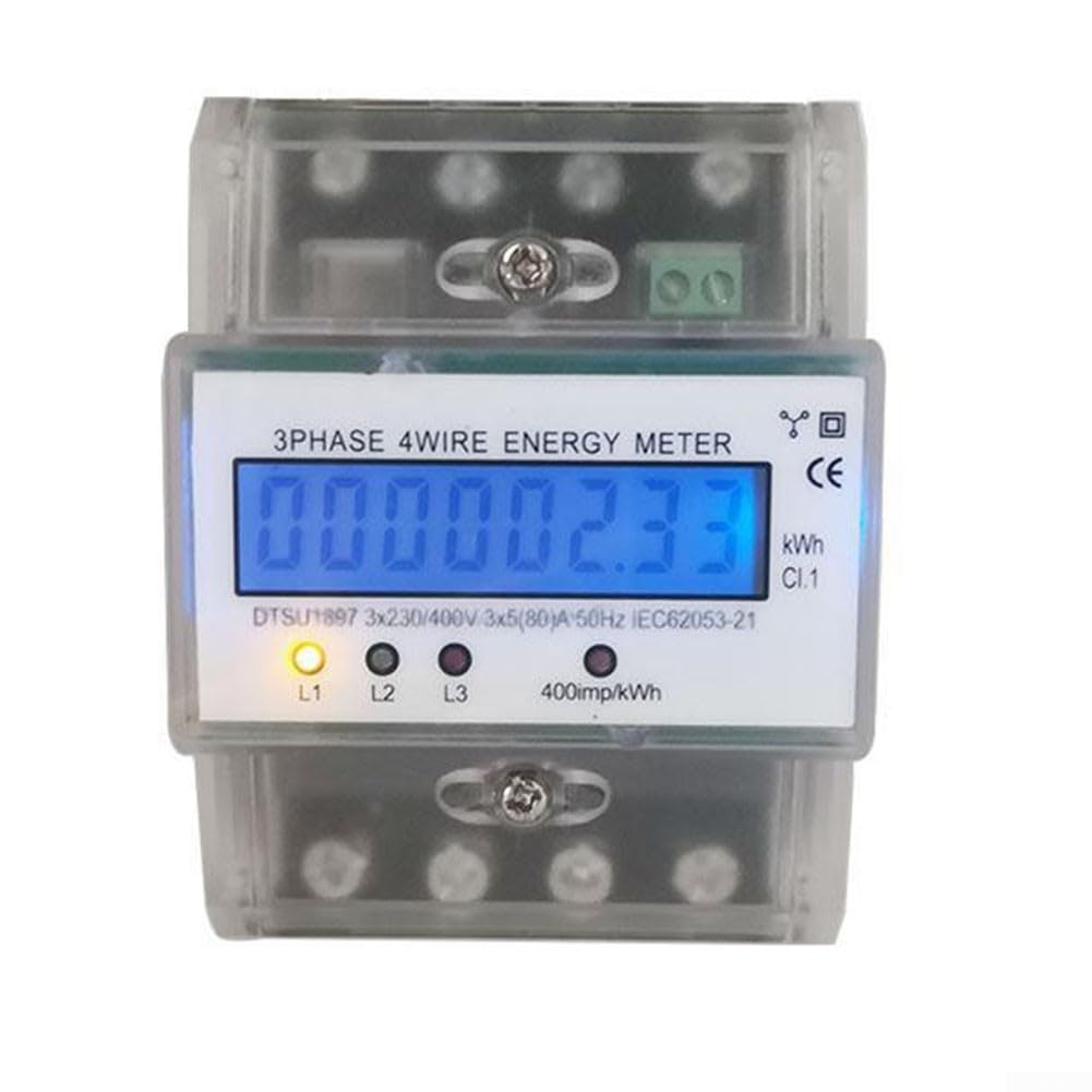 Dreiphasen-Energiezähler, 4-adrig, 230 V, 5-80 A, digitales Wattzähler, DIN-Schienenmontage, für Büroverbrauch