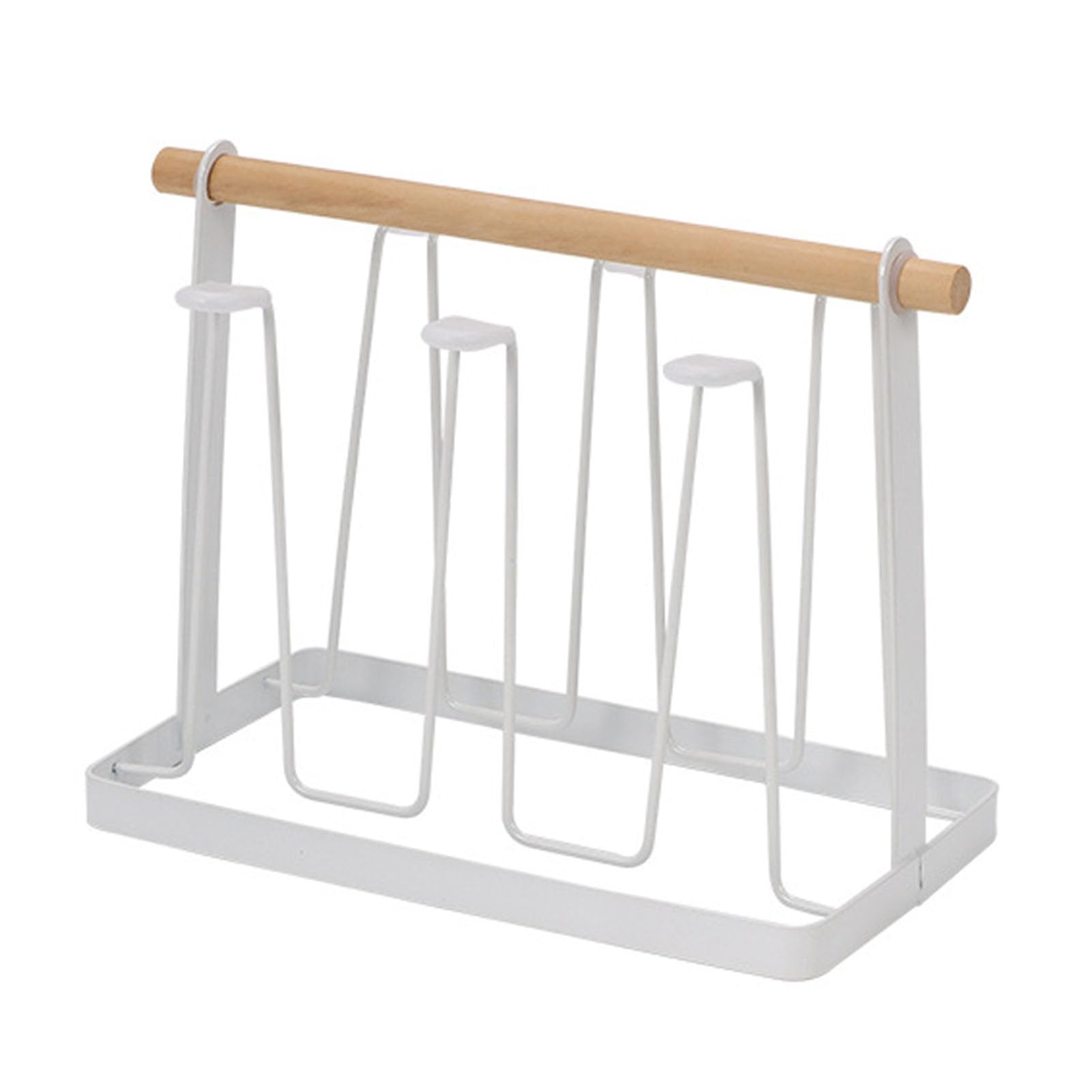 Glifora Iron Cup Drying Rack with Wood Handle and Drip Tray - Bottle Dryer Holder, Space-Saving Countertop Organiser for Mugs and Glasses, Kitchen Countertop Organisation