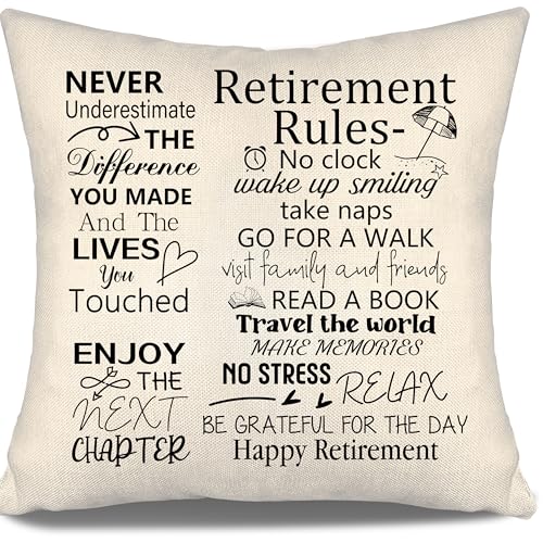 Aosumin Throw Pillow Cover Retirement Gifts for Women Men Happy Retirement Gifts for Mom Dad Grandma Grandpa Uncle Auntie Friend Sister Teacher Nurse Coworkers Boss Retire Gift Ideas