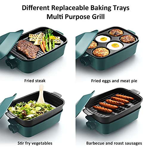 AEWHALE Electric Grill 4 IN 1 Indoor Grill Electric Grill Smokeless Grill, Party Griddle for Cooking Meats Seafood Steak Pancake Cheese, Green… - Thumbnail 4