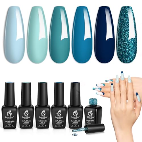 Beetles Blue Navy Gel Polish, Dark Blue Glitter Mint Green Navy T...