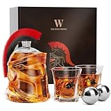 Whiskey Decanter Set, Gifts for Men, 34 Oz Spartan Helmet Liquor Dispenser with 2 Glasses & Ice Balls, Anniversary, Birthday Present for Husband, Dad, Him, Unique Home Bar Accessories