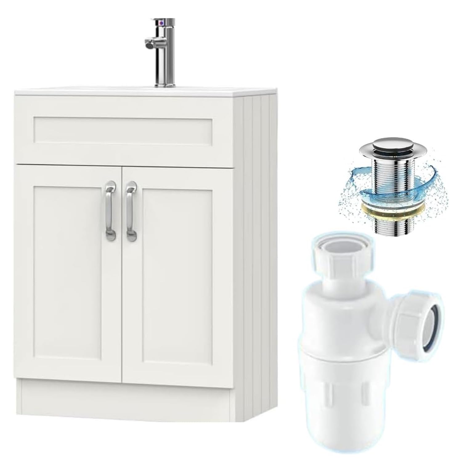 BELOFAY 500mm Under Sink Bathroom Cabinet Floor Standing Storage Cupboard Basin Unit, 500mm Vanity Unit Basin, Waste and Trap, Tap not Included (Crawley White) โ image 1