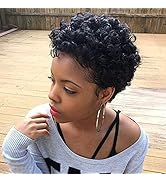 Fereowth Perücke, Echthaar, Afro, kurz, lockig, kurz, Afro, lockig, Perücke für Damen, Naturperüc...