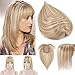 SEGO 100% Remy Human Hair Toppers with Bangs for Women Silk Base Clip in Crown Topper Wiglets Hairpieces for Thinning Hair/Hair Loss Cover Gray Hair 14 Inch 12P613# Golden Brown&Bleach Blonde 44g