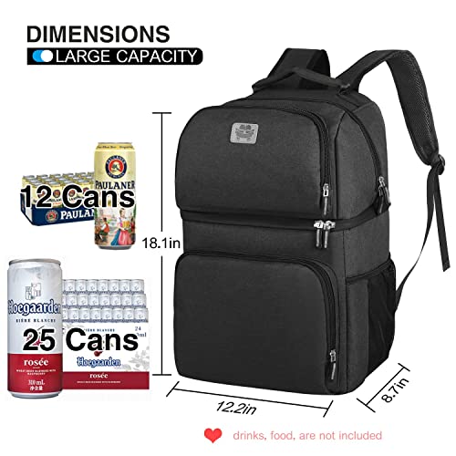 Double Deck Insulated Cooler Backpack, Leakproof Spacious Lightweight Soft Cooler Bag Backpack Cooler For Men Women To Work Travel Hiking Beach, Black #TOP2