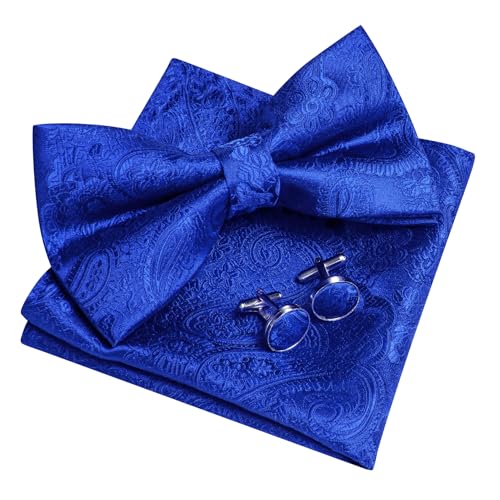 Image of YOHOWA Mens Bow Tie Set Paisley Pre-tied Bowties Adjustable with Handkerchief Cufflinks Gold Ring Set Wedding Prom Party
