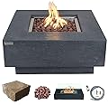 AMS Fireplace | Elementi | Concrete Natural Gas Fire Pit Table for Outside Patio | Cover and Lava Rocks Included | Free Bio-Ethanol Tabletop Lantern | Fuel: Natural Gas, Manhattan - Dark Grey
