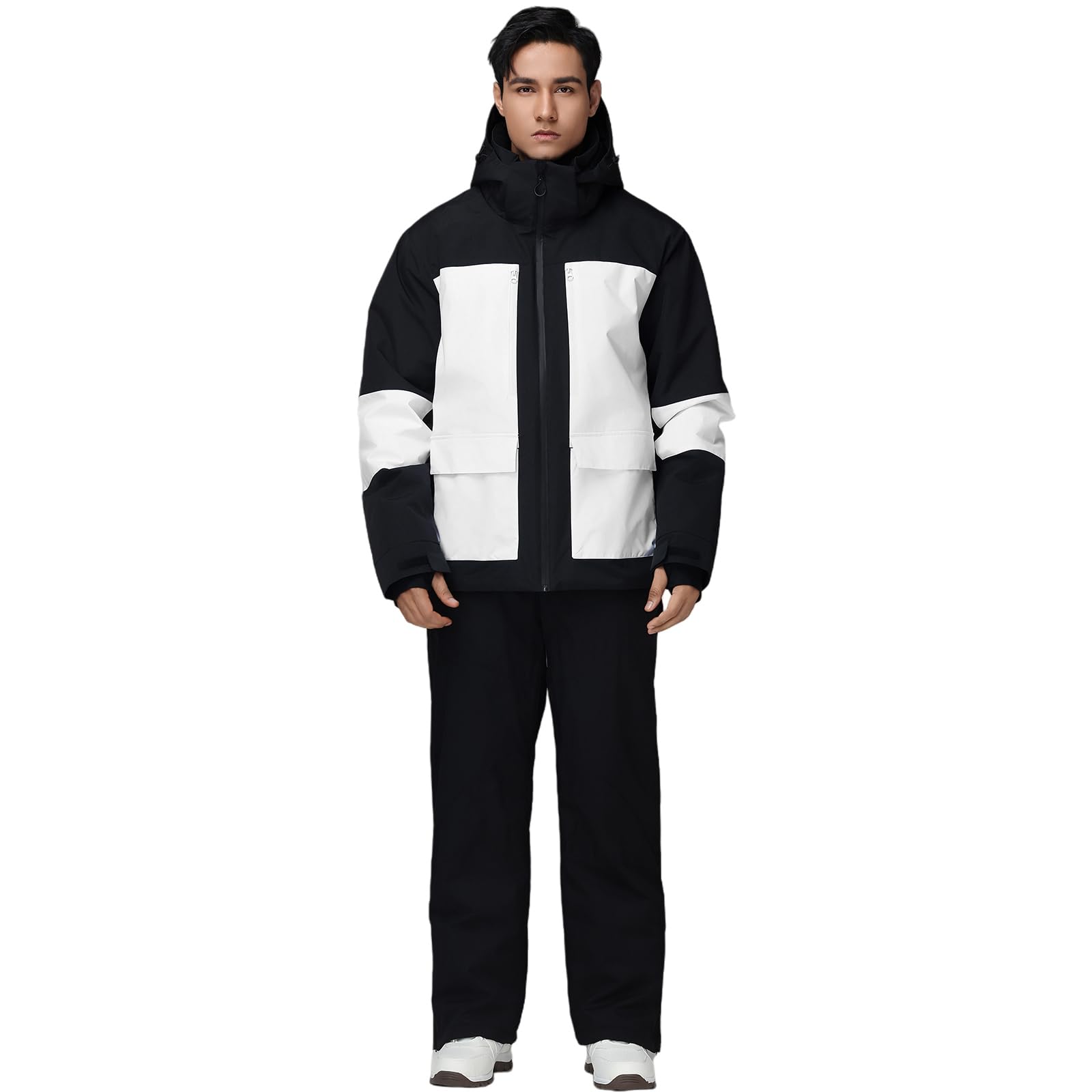 HOUZONIY Combinaison de ski pour homme - Veste et pantalon de ski - Deux pièces - Coupe-vent - Avec capuche - Pour le ski, le snowboard