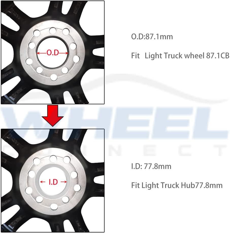 WHEEL CONNECT Hub Centric Rings, 87.1 to 77.8, Set of 4,Aluminium Alloy Hubrings,O.D:87.1mm I.D 77.8mm. A