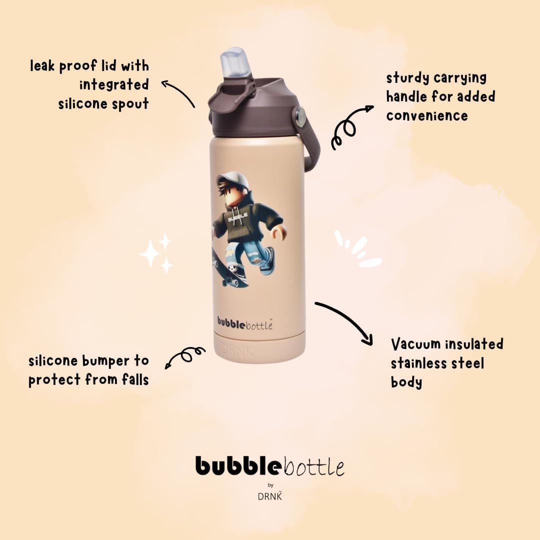 DRNK Bubblebottle |18oz Insulated Stainless Steel Waterbottle with Straw and Wide Mouth | Protective Silicone Base | Leak-Proof Durable Kids Bottle for Sports & School (Sigma)