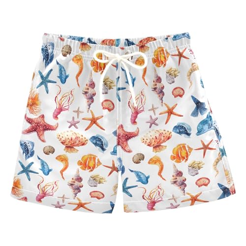 ALAZA Blue Starfish Fish Coral Reef Boys Quick Dry Beach Board Shorts Kids Swim Trunks Bathing Suit Swimsuit 3T