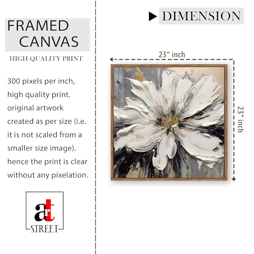 Image of PAINTINGMANTRA Abstract White Flower Framed Painting For Living Room | Modern Impasto Floral Large Canvas Painting With Frame Wall Art For Bedroom, Hallway's, Office, Hotel, Size 58x58 cm