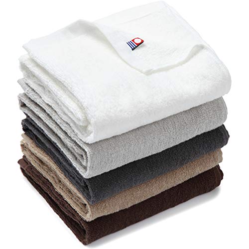 今治タオル フェイスタオル 240匁 5枚セット 日本製 業務用 軽量薄手 速乾 高吸水 毛羽レス 部屋干し 耐久性 綿100％ プロ厳選 無地 ホワイト+パールグレー+スチールグレー+モカビスケット+セピアブラウン アソート5色01