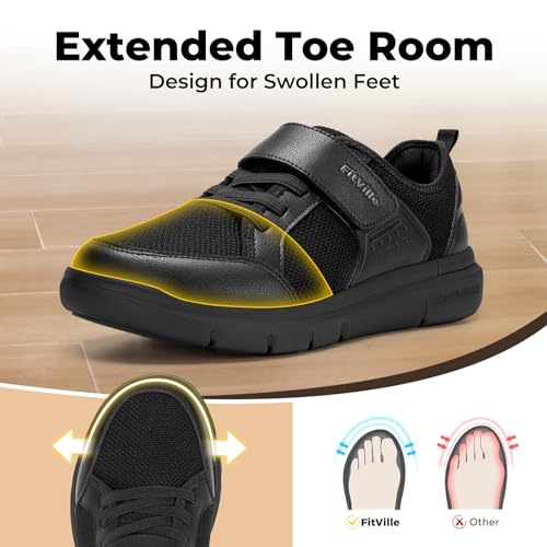Image of FitVille Wide Diabetic Walking Shoes for Men, Lightweight Non-Slip Breathable Casual Shoes for Swollen Feet for Standing All Day