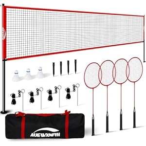 Backyard Badminton Set: Portable Outdoor Net with 4 Performance Rackets, 3 Shuttlecocks & Boundary Line – Complete Heavy-Duty Set for Family Lawn, Grass & Beach Games