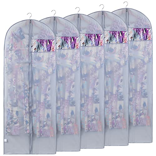 Niviy Housse Vetement 60x160cm Housse de Protection pour Robe Fenêtre Transparente Visible Housse Vetements à Suspendre Anti Poussière Etanche Mite Humidité 5pcs Gris Cover