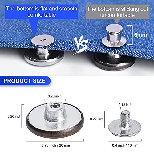 12 Sets Adjustable Buttons For Jeans, 20Mm No Sew Instant Metal Buttons, Removable Jean Buttons Replacement Repair Kit With Threads Rivets And Screwdriver #TOP1
