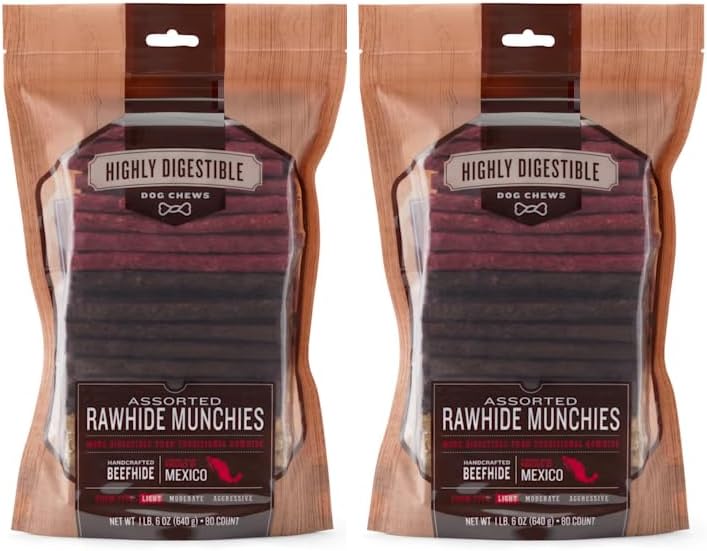 Rawhide Chew Sticks for Dogs Chicken and Beef 80 Count - Beefhide Rawhide Munchies Highly Digestible Dog Chew Sticks with Probiotics - Handcrafted Long Lasting Dog Chews Dental Treats (2x40ct Bags)