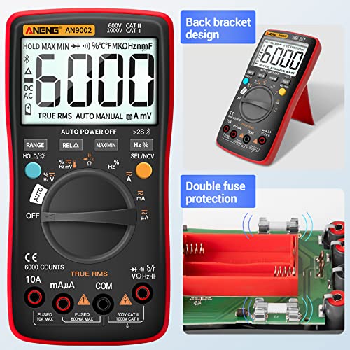 Aneng AN9002 Bluetooth Multimeter Digital Tester Auto-Ranging Trms 6000 Counts Ohmmeter For Ac/Dc Voltage,Current,Resistance,Continuity,Capacitance,Diodes,Temperature Meansurement,Volt Meter For Automotive thumb #6