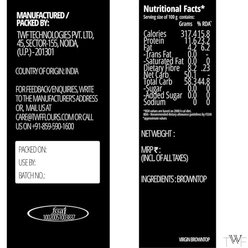 Image of TWF Browntop Flour | 500gm | Stone Ground | Not Pulverized | Naturally Gluten-Free | Virgin - Nutrient Rich