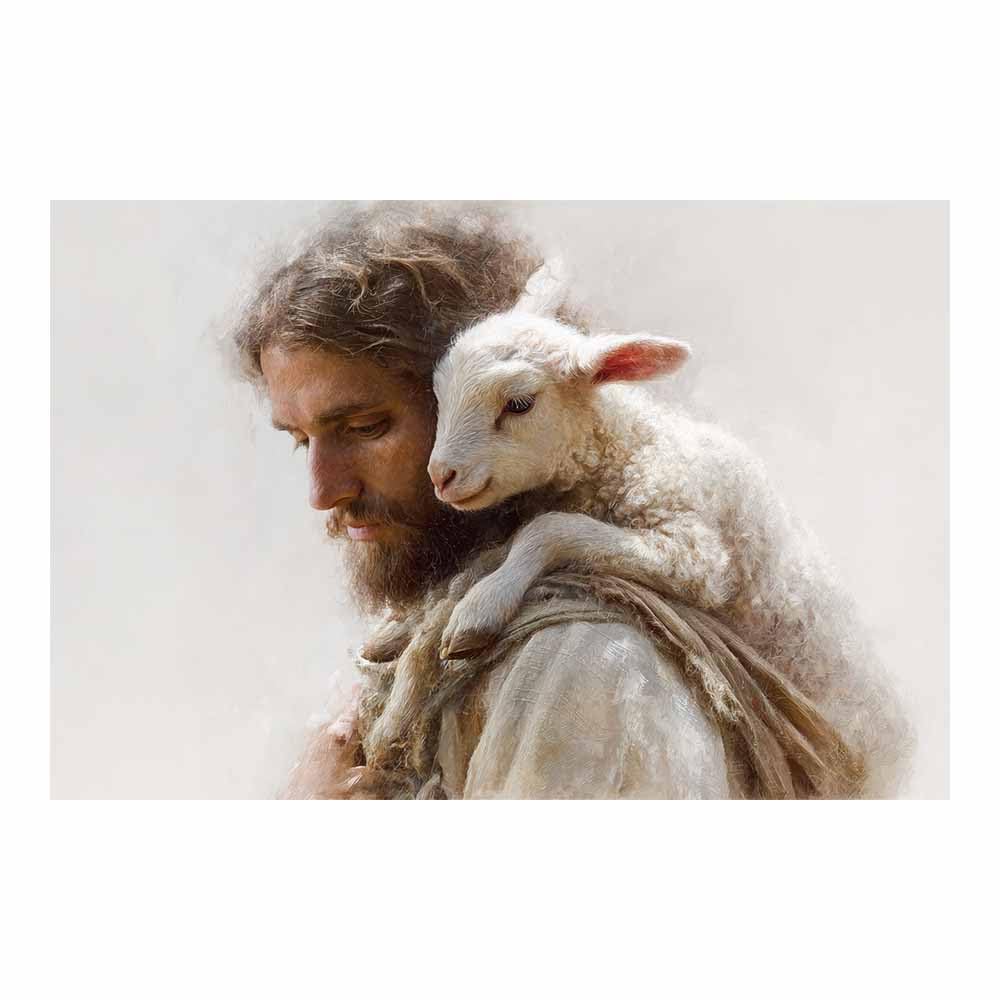 ZAMAEIU Jesus Canvas Wall Art Carrying thes lamb Christian Painting Print for Bedroom Living Room Bathroom Home Wall Decor Church Decor(white)-30x50cm Unframed