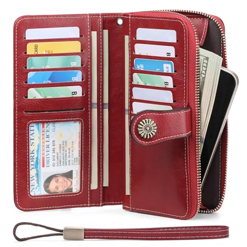 Wallets for Women Leather Credit Card Holder with RFID Blocking Holder Bifold Wristlet Clutch Wallet2