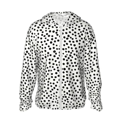 UPF 50+ Sun Protection Hoodie Rash Guard Long Sleeve Sun Shirt Black And White Polka Dot UV Shirt Full Zip Jacket