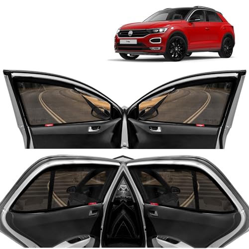 Image of KINGSWAY T Roc Car Sun Shade Zipper Magnetic Curtain for 2020 to 2021 Model, Compatible with Volkswagen T Roc Side Window Car Sunshade, Only Zips in Front Window with Rear Windshield, Black, 5 Pieces