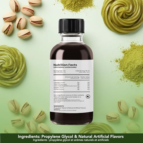 Image of Dolce Flav Pistachio Extract - 2 Ounce Water-Soluble Kosher, Sugar-Free, Concentrated Nutty Pistachio Flavor for Baking, Ice Cream & Pastries, Includes Measured Dropper