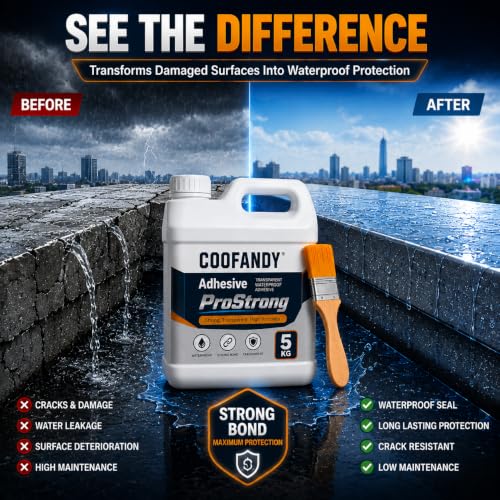 Image of COOFANDY 5 KG Crack Seal Glue with Brush Transparent Waterproof Resin Epoxy for Roof Leakage, Waterproof Glue for Waterproofing, Roof Water Leakage Solution, Transparent Crack Seal Agent for Terrace