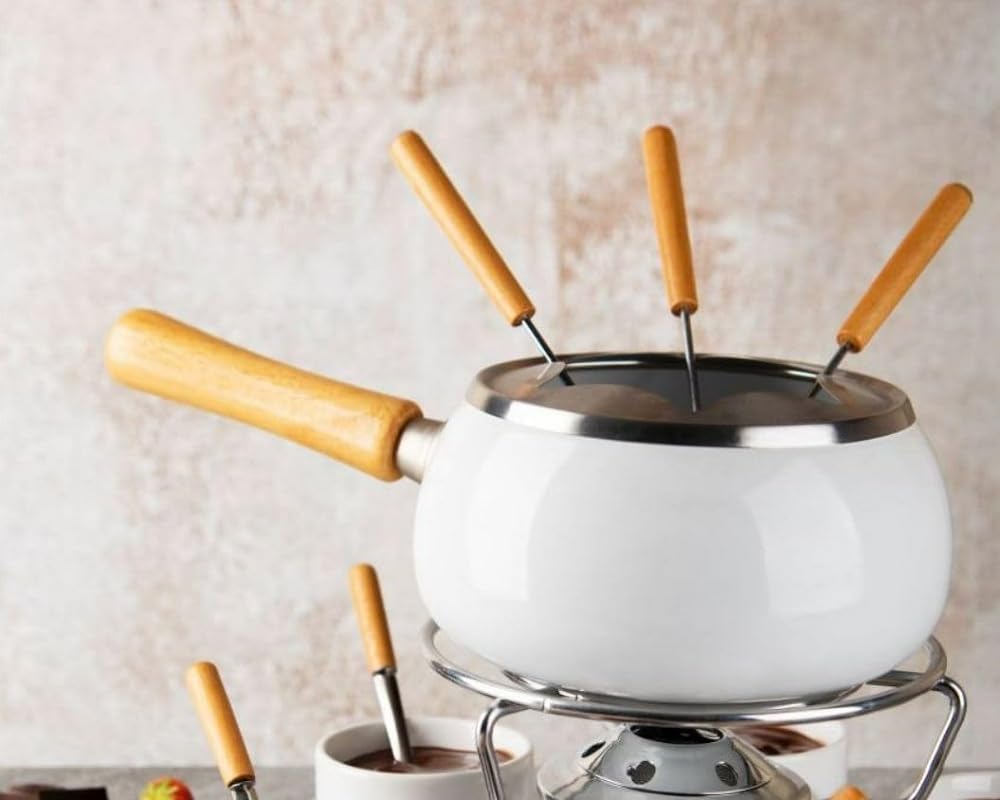 Excelsa Convivio Servizio Fonduta 28 Pezzi, Casseruola Smaltata Con Manico In Legno