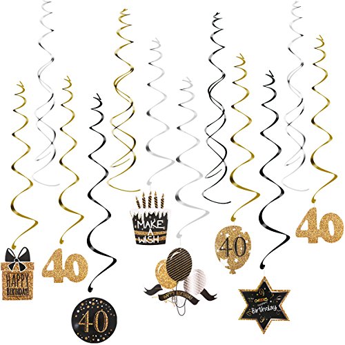 40th Birthday Decoration with Hanging Swirls (15PCS), Celebrate 40 Hanging Swirls with Cutouts(8PCS)