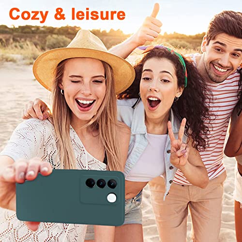 Image of DIZORO Microfiber Candy Case Compatible for Vivo V27 5G Smooth Touch Cushion Liquid Soft Silicone Gel Rubber Phone Cases Non-Slip Full Body Protective Shockproof Back Cover - Forest Green