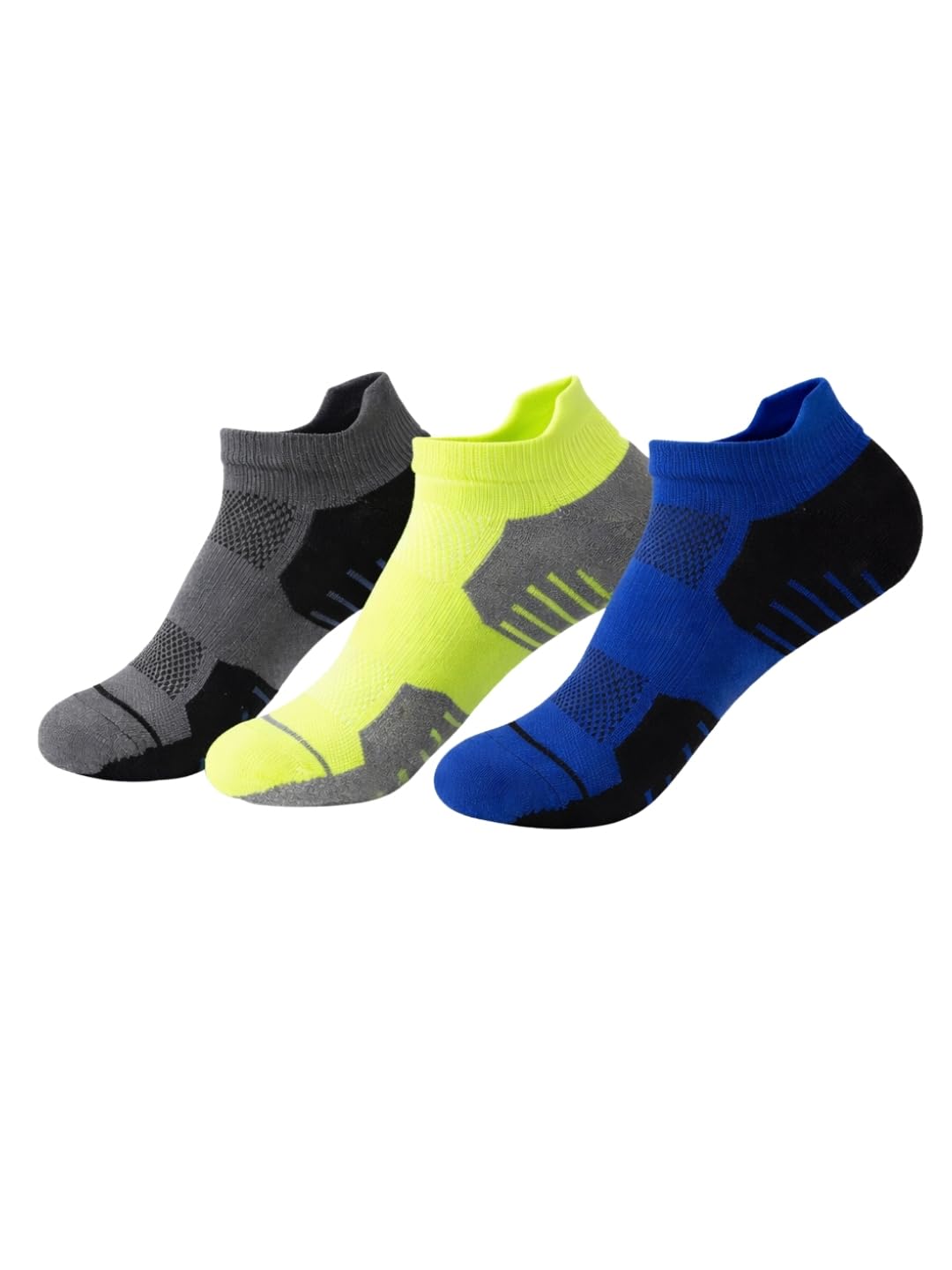 isweven Ankle Length Sports Socks for Men & Women | Breathable Mesh, Arch Support & Anti-Slip Grip | Odour-Free Cushioned Athletic Socks (1081B, Pack of 3)-picture-45