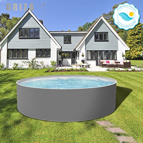 Paradies Pool Griza Komplettset Premium rund, 450x120cm (Ø x H), Stahlwandpool grau, Poolfolie in grau 0,8mm, Handlauf… – Bild 5