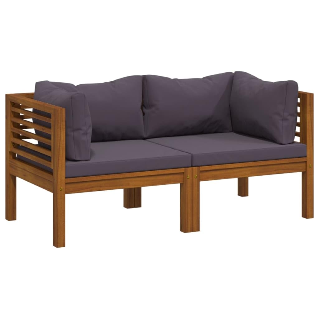 ACAGALA Gartenmöbel Set 2 Teilig, Balkonmöbel Set mit Dunkelgrau Kissen, 2-Sitzer Gartensofa, Outdoor Loungemöbel Sitzgruppe Garnitur Set aus Massivholz Akazie