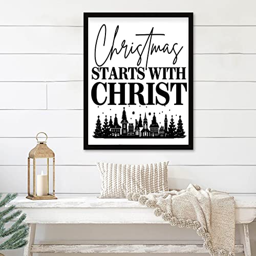 Cadre art moderne Noël commence avec le Christ déco rustique 40x50 cm