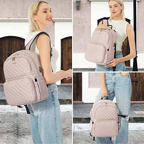 LOVEVOOK-Laptop-Backpack-for-Women-Quilted-Laptop-Bag-Travel-Backpack-Purse-With-Anti-Theft-Zipper-Stylish-156-Inch-Work-Computer-Bags-College-School-Bookbag-with-USB-Charging-Port-Nude-Pink