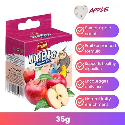 Vitapol Wapienko Bird Calcium Block – Natural Supplement for Beak Health & Eggshell Strength – Twin Pack – Hanging Mineral Block for Parrots, Budgies & Small Birds (2x, Apple, 35g) - Image 3