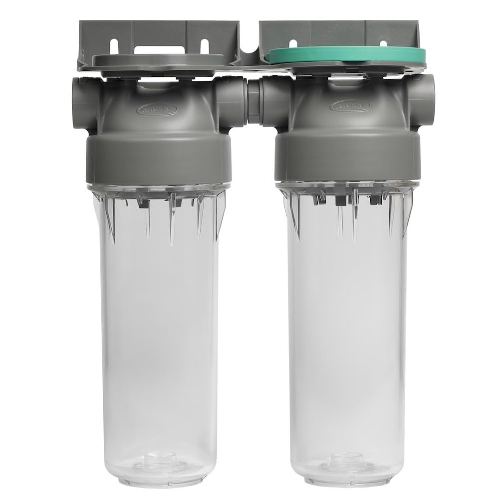 ECOSOFT Porte filtre eau double 9’’3/4 2P, connexion 3/4'', support de fixation, clé, conçu pour une filtration de l’eau du robinet facile, sûre, fabrication européenne