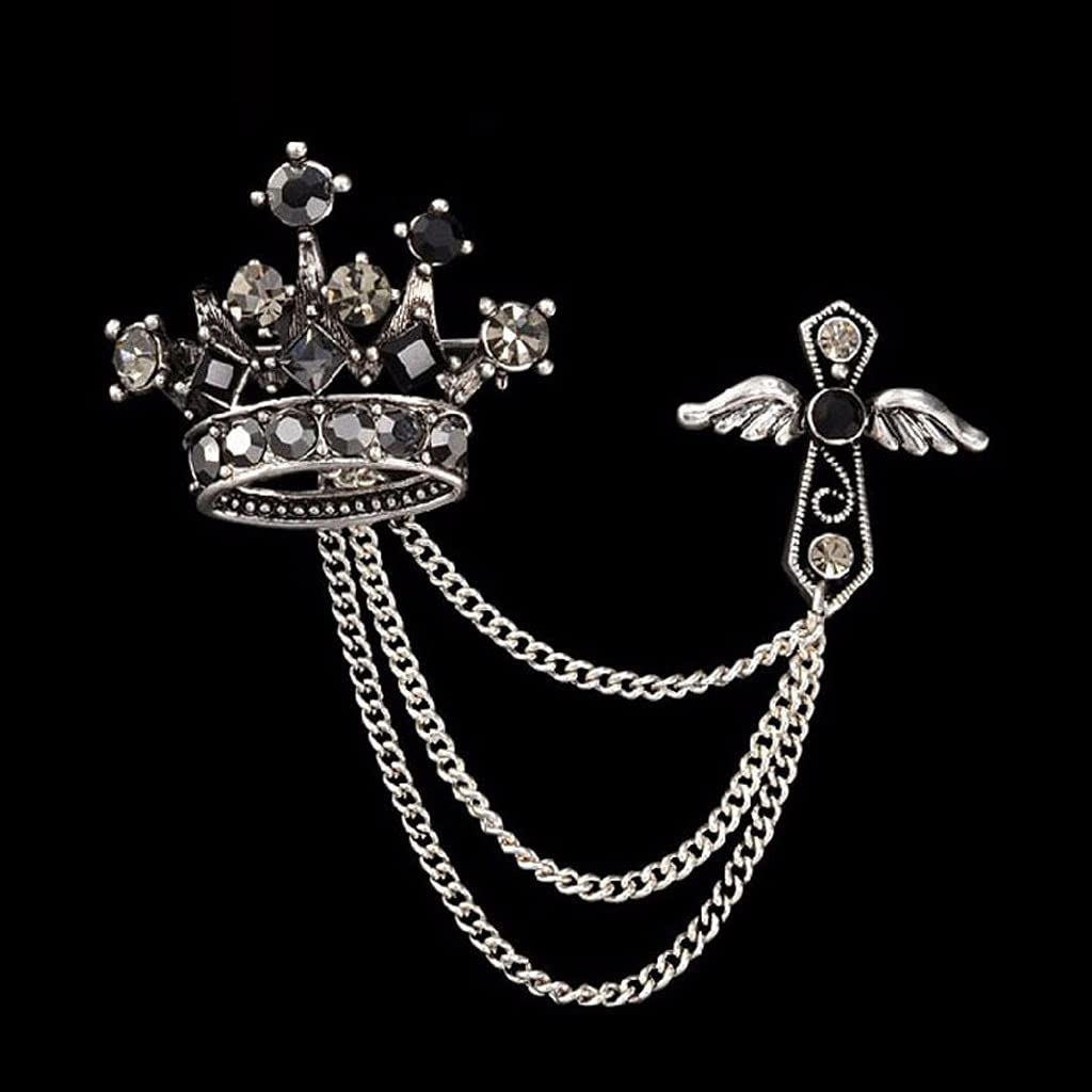 RWRAPS Brosche Kreuz Krone Brosche Anstecknadel Herren Windjacke Anzug Boutonniere Abzeichen Broschen für Männer Frauen Broches Kette Quaste