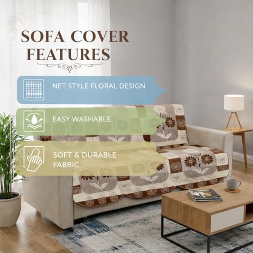 Image of STITCHNEST 10 Piece Cotton Net Sofa Cover | Washable Protective Covers | Floral Design | Beige