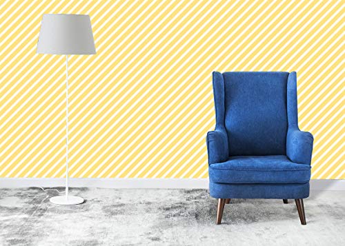 Image of DWELLSINDIA Pastel Yellow Diagonal Striped Self Adhesive Wallpaper Waterproof, Scratch Resistant, Laminated 41x244 cm