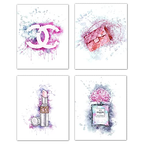 Fashion Glam Wall Art Decor Prints - Chanel Pink Wall Decor For Girls Bedroom Makeup Room - Glam Decor Wall Posters - Perfume Handbag Makeup Art - Glam Fashion Wall Art Prints - Set of 4 (8x10) - Unframed Fashion Glam Wall Art Decor Prints - Chanel Pink Wall Decor For Girls Bedroom Makeup Room - Glam Decor Wall Posters - Perfume Handbag Makeup Art - Glam Fashion Wall Art Prints - Set of 4 (8x10) - Unframed