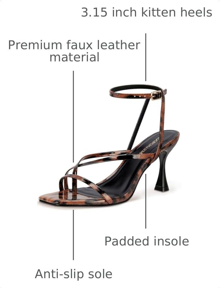 Image of Women's Strappy High Heels Sandals Square Open Toe Ankle Strap Slingback Thong Stilettos Shoes for Wedding