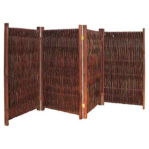 Noor Weiden Paravent - Sichtschutz 4-teilig klappbar für Outdoor - wetterfester Windschutz für Terrasse, Garten und Balkon - geflochtene Trennwand mit Kiefernrahmen Gesamtgröße 120x240 cm