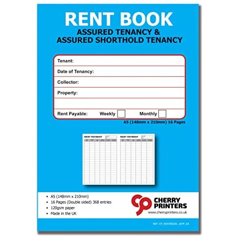 Cherry Tenants Rent Book - Assured Tenancy & Assured Shorthold Tenancy - Weekly/Monthly A5 16pages Cover